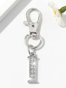 1 Stück modischer europäischer & amerikanischer unisex minimalistischer süßer 26 englischer Buchstaben-förmiger Schlüsselanhänger Anhänger, mit Strass besetzt, geeignet für Autoschlüssel, Taschen, Dekoration und Geschenke zu Feiertagen, für Mutter, Vater, Abschluss und Lehrer - Silber - Übersicht 6