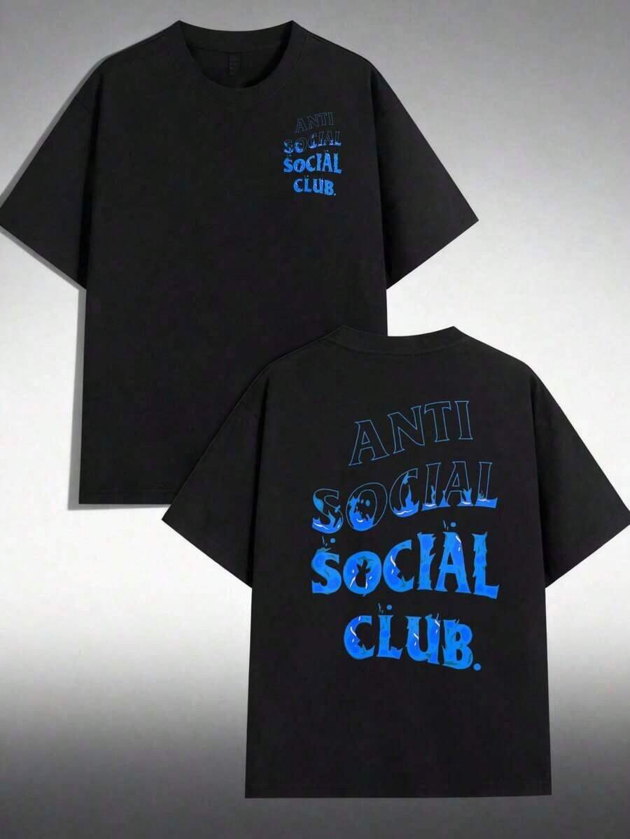 Break The System1pc Women's Casual Cotton Round Neck T-Shirt Women's Sports T-Shirt Men's T-Shirt Couple T-Shirts Valentine's Day Gift Birthday Gift Christmas Gift Unisex T-Shirt Suitable For All Seasons,With Anti Social Club MotifRound Neck Loose Fit T-Shirtwomens Clothes,Graphic T Shirt,Summer Clothing Women - Negro 2 - View 1