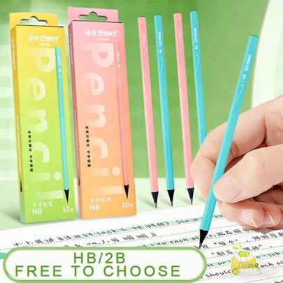 Cute Macaron Color Black Wood Hexagonal Pencils (10 Count) - HB/2B Lead For Drawing & Writing