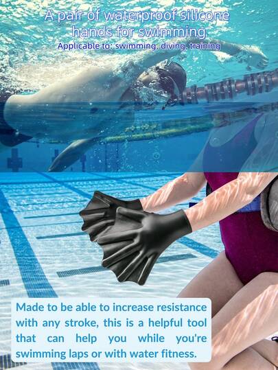 1 Pair Silicone Swimming Training Paddles, Unisex Swimming Training Flippers, Snorkeling Diving Gloves, Sports Silicone Palm Accelerator Paddles, Ideal For Indoor/Outdoor Swimming Pools And Beach Swimming, Floating In Swimming Pools