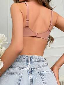 Áo ngực không dây màu hồng tối giản thoải mái, áo ngực dệt kim cổ chữ V sâu gợi cảm không đường may dành cho nữ, áo ngực không gọng kiểu Pháp lãng mạn, đa năng, không bị chảy xệ. - Hồng - Xem 3