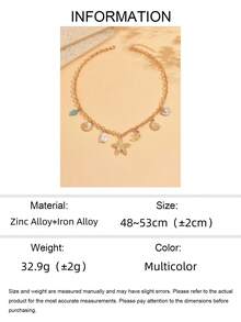1 pieza Collar gargantilla versátil y de moda con colgantes de estrella de mar dorada y perlas falsas, adecuado para uso diario, fiestas, festivales de música. Los colores de las piedras se colocan de forma aleatoria. - Multicolor - Ver 8