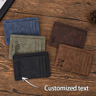 1 Piece Personalized Card Holder, PU Faux-Leather Coin Purse, Minimalist Slim Card Case, Laser-Engraved Custom Card Holder, Birthday Gift, Best Man Gift, Unisex Gift