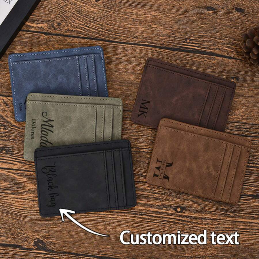 1 Piece Personalized Card Holder, PU Faux-Leather Coin Purse, Minimalist Slim Card Case, Laser-Engraved Custom Card Holder, Birthday Gift, Best Man Gift, Unisex Gift - Multicolor - View 1