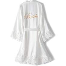 Crystal Dew Women's Lace Trim Bride Kimono Robes With Embroidery Bridal Silky Satin Bathrobe Wedding Party Sleepwear - 香檳伴娘 - 查看 3