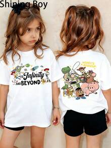 Disney Toy Story Family Themed Cartoon Print, Casual And Simple Short Sleeved T-Shirt, Suitable For Wearing In Spring And Summer Seasons, Suitable For Both Boys And Girls. Festival Gift - White - View 1