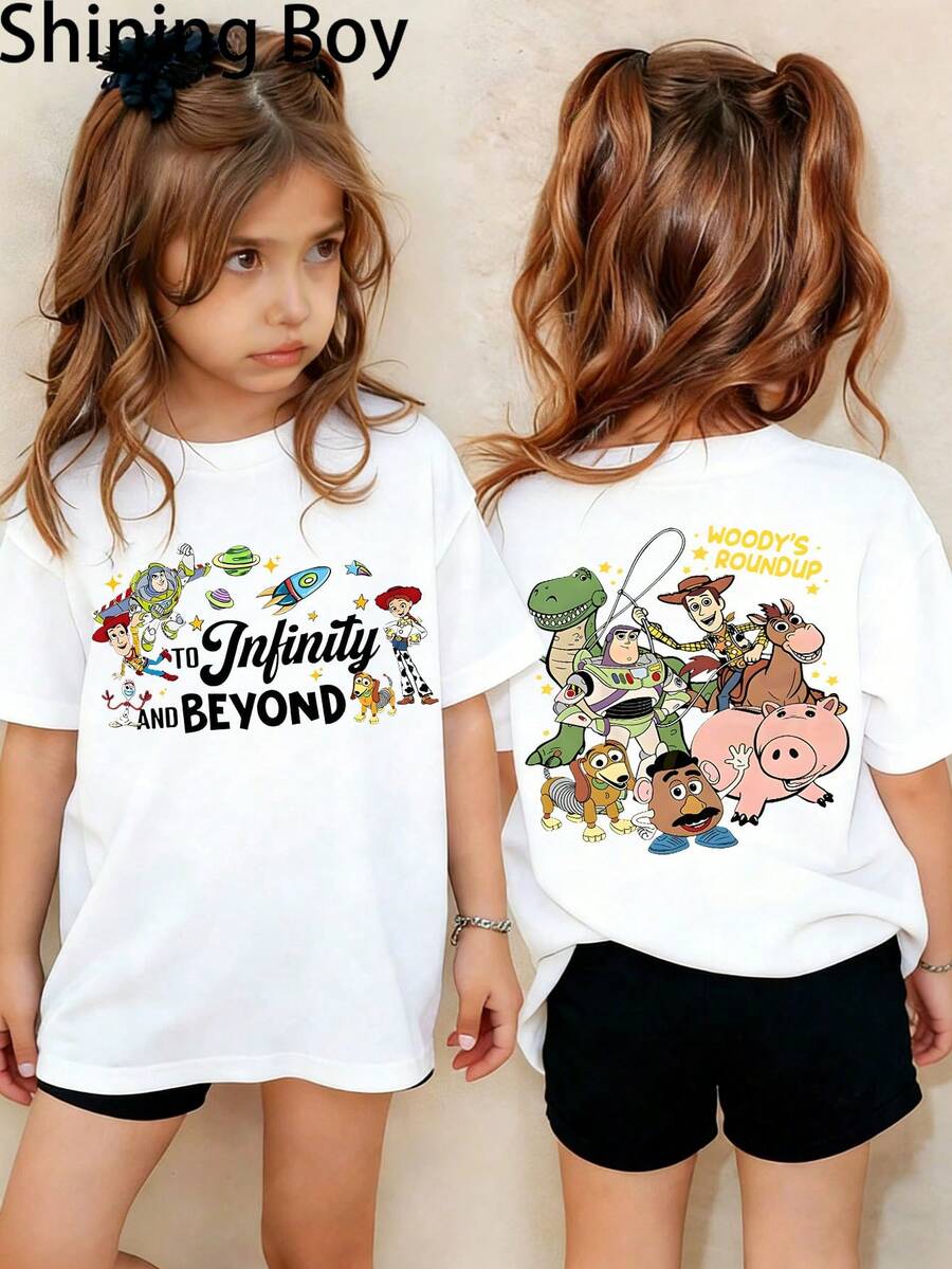 Disney Toy Story Family Themed Cartoon Print, Casual And Simple Short Sleeved T-Shirt, Suitable For Wearing In Spring And Summer Seasons, Suitable For Both Boys And Girls. Festival Gift - White - View 1