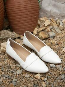 Giày lười nữ đế mềm mại, thoải mái, kiểu dáng retro, mũi nhọn, tối giản, màu trắng, phù hợp mọi mùa, cỡ lớn. - trắng - Xem 3
