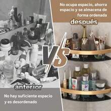 Juego de 2 estanterías de esquina para baño estante ducha de aluminio espacial con 4 ganchos organizador de ducha de gran capacidad sin taladro adecuado para baño cocina. Triángulo negro dorado - Oro2Rectángulo - Ver 4
