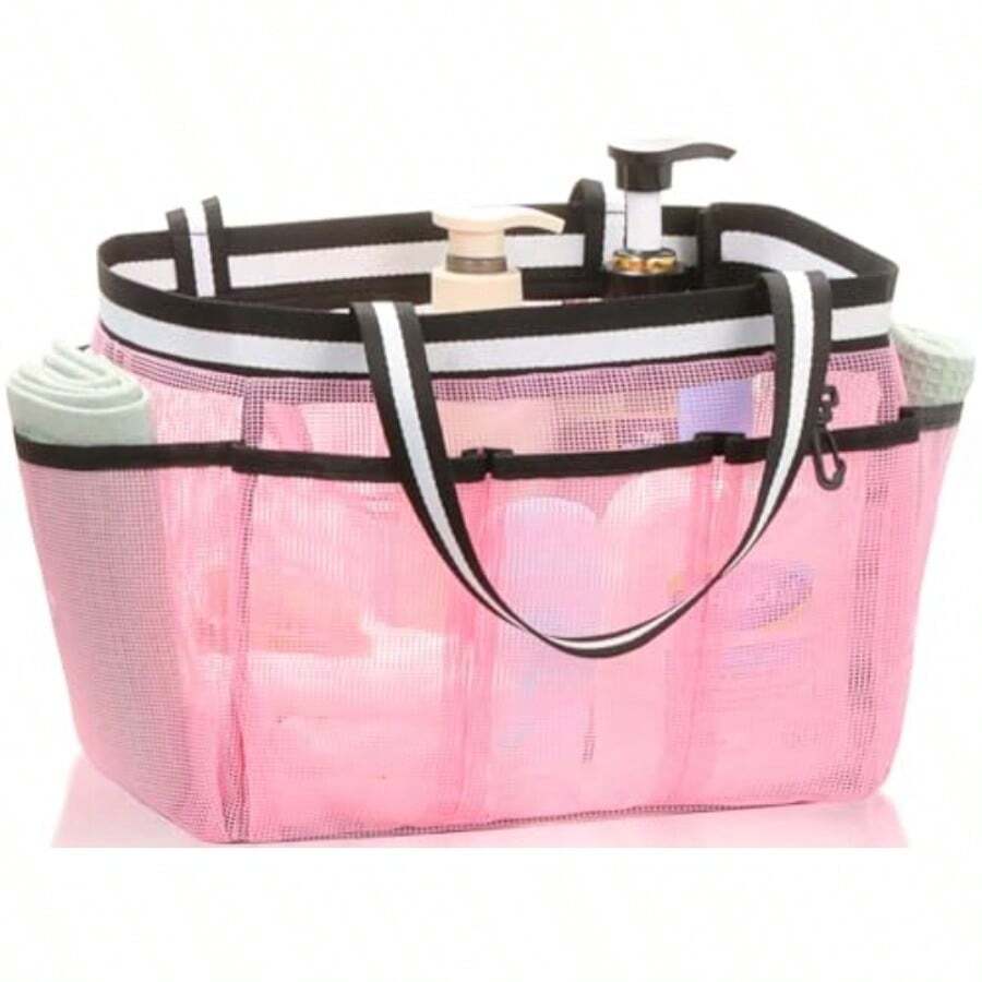 Ocim XL Portable Mesh Shower Caddy Tote Bag for College Dorm Gym Beach Pool Camping Travel - Rosa - Ver 1