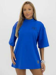 Camiseta Oversized Gola Alta Star Black Alto Relevo Streetwear Algodão Premium - Azul - Visão 6