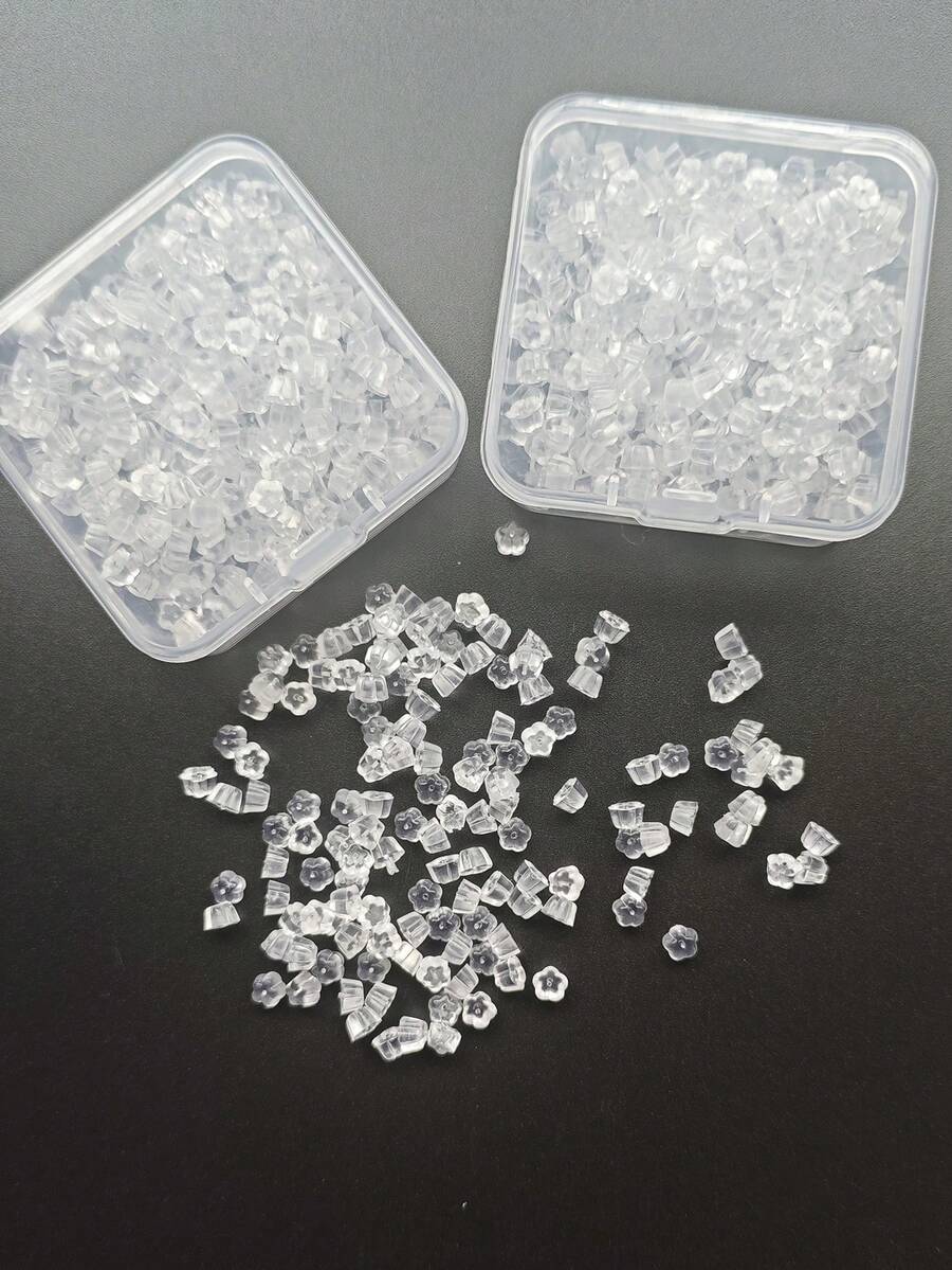 1 Box Of Approx. 365pcs Transparent Silicone Ear Plugs, Soft Silicone Earring Backs, Clover-Shaped Earring Fixers 5mm, Suitable For Fixing Earrings & Earring Posts, Low Allergy Silicone Earring Backs Replacement - Plum Blossom Shape - View 1