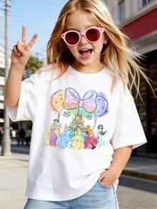 Disney Dios está con ella, no caerá. Ideal para regalar a niños que aman y creen en Dios. Camiseta estampada de algodón, cómoda y holgada, de manga corta. - Blanco - Ver 2