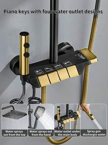 YAOPENG Rain Shower With Fitting, Shower Fitting Complete Set, Stainless Steel Shower System, Black Gold With 30 X 20 Cm Square Shower Head Rain Shower, Shower Set, Shower Set With Hand Shower, 3 Jet Types - Multicolor - View 3