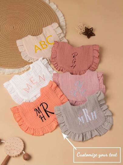 1pc Custom Embroidered Text Baby Drool Bib, Soft & Breathable, Absorbent, Newborn Essential, Baby Gift, Commemorative