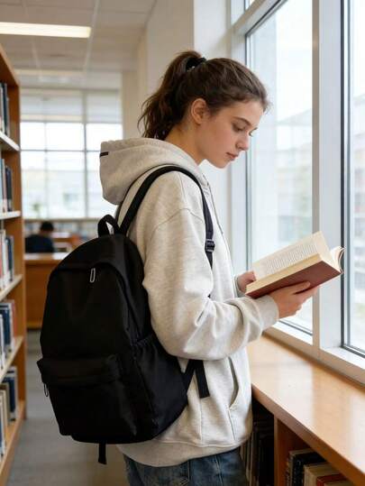 1pc Minimalist Black Large Capacity Backpack, New Arrival Niche Design Backpack Suitable For School, Commute, Short Trip, Weekend Outing, Sports & Fitness