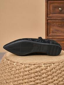 Women's Pointed Toe Splicing Low Vamp Flat Casual Shoes, Purple, Versatile, Suitable For Autumn And All Seasons - Black - View 5