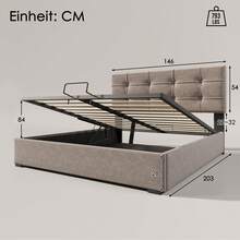 Hydraulic Upholstered Double Bed, Dimensions 140x200 Cm. Includes Mattress, Adjustable Headboard, Bed Frame With Metal Frame And Storage, Light Grey - Light Grey - View 10