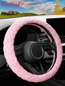 1pc Soft Pink Plush Steering Wheel Cover, Cute & Warm Plush, Universal 15 Inch, Suitable For Women & Girls, Fits Cars, Sedans, SUVs, Trucks - A - View 1