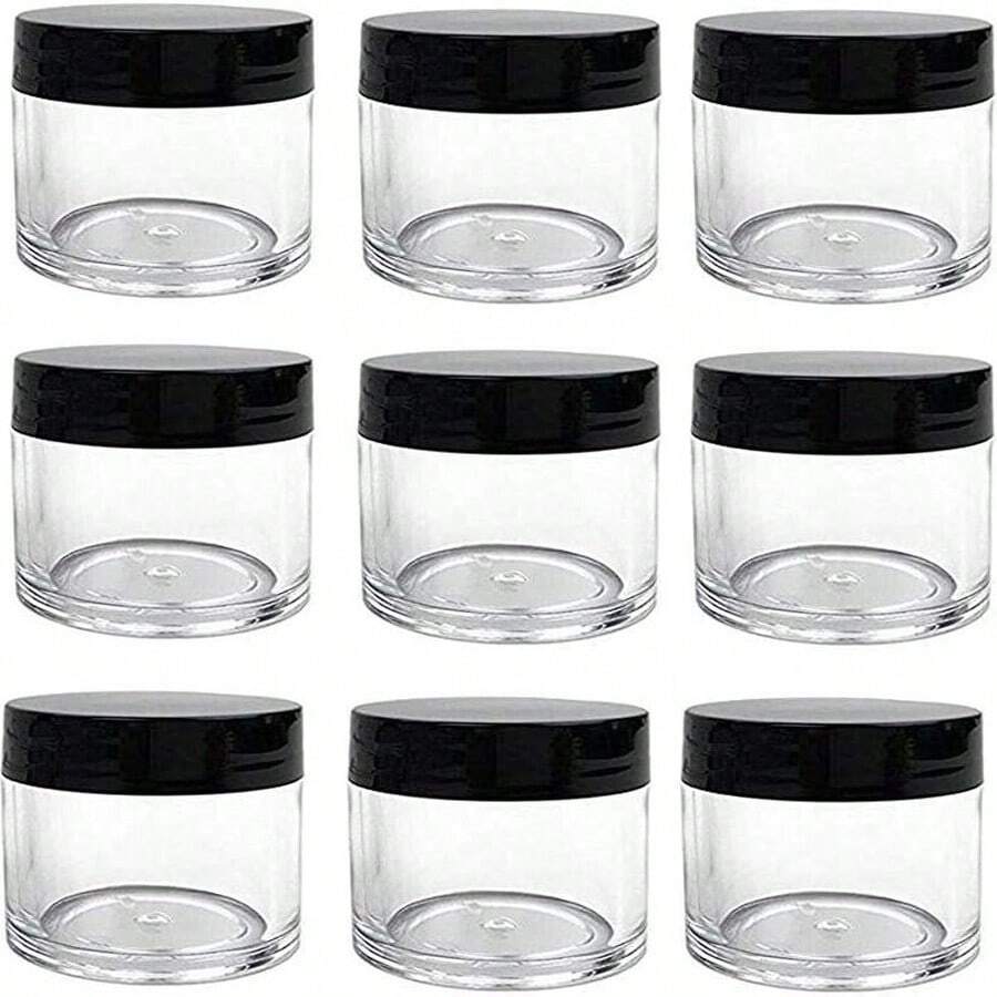 9pcs - Diameter 7cm Plastic Storage Bottle With Lid Pigment Subpacking Bottle Cream Facial Mask Bottle Eye Cream Face Cream Bottle PET Wide Mouth Transparent Trial Small Subpacking Bottle Travel Cosmetics Subpacking Bottle - Black and White - View 1