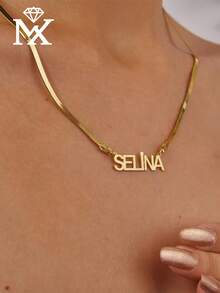 A Personalized English Name Necklace, Customized Name Jewelry Gift, Suitable For Her, Anniversary And Valentine's Day Gifts - Yellow Gold - View 5