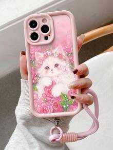Cute Cat & Butterfly Painted Textured Hollow Agate Phone Case, Suitable Compatible With Iphone 14, 14 Pro, 14 Pro Max, 13, 13 Pro, 13 Pro Max, 11, 11 Pro Max, 12, 12 Pro, 12 Pro Max, XR, XS, 15, 15 Pro, 15 Pro Max, 16, 16 Pro, 16 Pro Max, 17, 17 Pro, 17 Air, 17 Pro Max, Galaxy S24, A04, A12, A13, A14, A23, A24, A32, A33, A51, A52, A53, A54, A72, S20 FE, 9, 9A, Shockproof Phone Case - Multicolor - View 2
