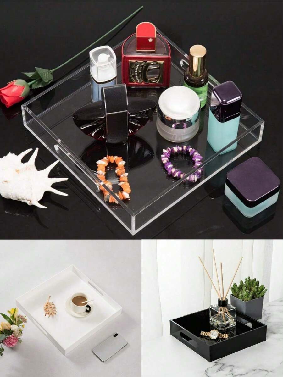 1pc Acrylic Tray, Transparent Fruit Plate, High-End Hotel Home Use Storage Organizer, Acrylic Cosmetic Box - Clear - View 1