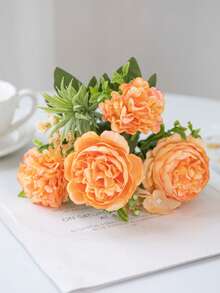 1/3 szt. Sztuczna piwonia z jedwabnym haftem, kula kwiatowa, jesienne dodatki do domu, wazon na Walentynki, bukiet ślubny, łuk różany do ogrodu, dekoracja salonu, dekoracja noworoczna, ozdobna doniczka - Pomarańczowy - Zobacz 4