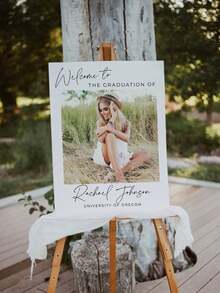 1pc Personalized Black & Gold Style Graduation Poster, Featuring Elegant Graduation Celebration Welcome Logo And Name, Graduation Celebration Welcome Poster With Photo, Graduation Party Welcome Board, Graduation Poster With Name, Customized Graduation Welcome Sign With Photo - Multicolor - View 6