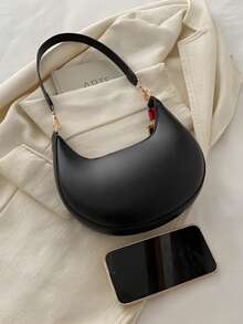 [US-Based Shipping]Black Crescent Shaped Pu Leather Shoulder Handbag, Simple & Stylish, Women, Autumn/Winter, Moon Bag,Carteras Para Mujer,Totes Bags For Women,Purses And Bags,Hand Bags For Women,Wallet,Black Purse,Vintage,Work Bag,Crossbody Bags For Women,Y2k,Clutch Purses For Women,Handbags For Women,Black Bag,Women's Handbags,Shoulder Bag For Women,Bolsos Para Mujeres,Small Purses For Women,Black Clutch,Gifts For Women - 黑色 - 查看 9