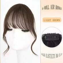 1PC Elegant Clip On Bangs For Women - Synthetic Loose Wavy Hair Extensions In Dark Brown, Black, Light Brown, Or Mixed Tones - Natural Daily Hairstyle Accessories With Sideburns - Light Brown - 查看 1