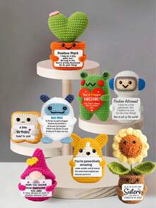 1 peça de decoração de mesa feita à mão em crochê, boneco divertido em formato de planta ou animal de personagem de ficção científica, presente fofo em estilo desenho animado para melhor amiga, aniversário, irmã, mãe, avó, colega de trabalho, família, lembrancinha criativa e positiva para festas, Dia das Mães, presente de Ação de Graças, boneco de pelúcia infantil, decoração de mesa de quarto - Multicolorido - Ver 1