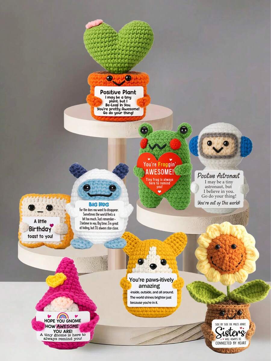 1 peça de decoração de mesa feita à mão em crochê, boneco divertido em formato de planta ou animal de personagem de ficção científica, presente fofo em estilo desenho animado para melhor amiga, aniversário, irmã, mãe, avó, colega de trabalho, família, lembrancinha criativa e positiva para festas, Dia das Mães, presente de Ação de Graças, boneco de pelúcia infantil, decoração de mesa de quarto - Multicolorido - Ver 1