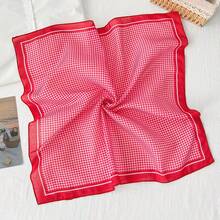 1pc Casual Polka Dot & Plaid Print Bandana, New Spring/Autumn Versatile Waist Tie, Headband, Headscarf, Fashion Scarf For Women - Red - View 4