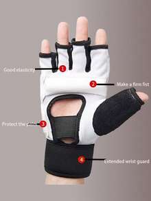 1 Pair PU Boxing Gloves, Half Finger Boxing Gloves, Suitable For Adult Punching Bag Training, Unisex, Taekwondo Hand Protector - White - View 3