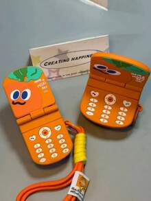 1pc Cute Carrot Flip Cover Headphone Case Compatible With Apple Pro 3rd Gen, Cartoon Fun Protective Case Compatible With Airpods Pro 2, 1/2/3/4, New Anti-Fall Headphone Case (Earphones Not Included) - Orange - View 8