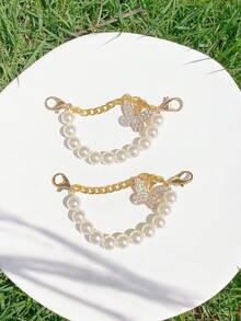 Bộ 2 phụ kiện trang trí hình bướm pha lê và nơ ngọc trai thanh lịch, có thể tháo rời, dùng để trang trí giày bốt, giày thể thao, ba lô - Món quà hoàn hảo cho các dịp lễ, tiệc tùng và những sự kiện đặc biệt. - Vàng - Xem 2