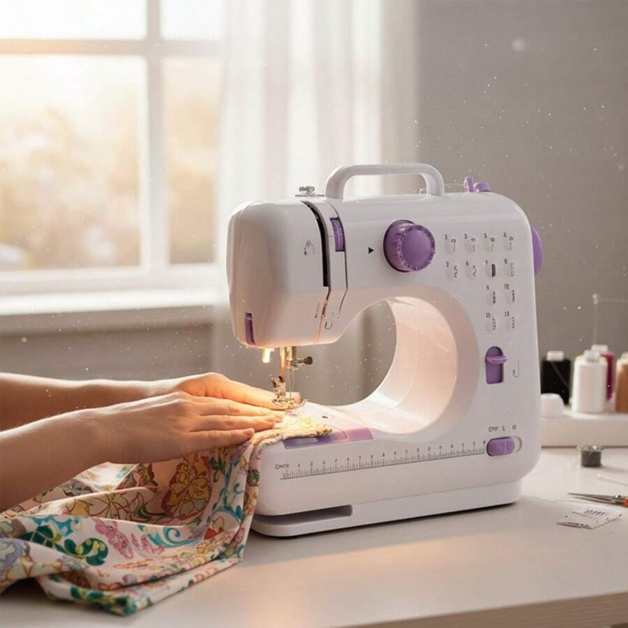 Máquina de Coser Portátil con 12 Puntadas, Capacidad para Coser 5 Capas de Tela, Luz LED Incorporada, Asa de Transporte, Incluye Accesorios Completos, Ideal para Hogar, Manualidades y Reparaciones