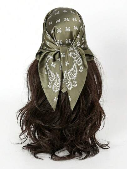 1pc Bohemian Paisley Pattern Silk Scarf, Size 27.5" X 27.5", Fashionable Design, Suitable For Daily Wear