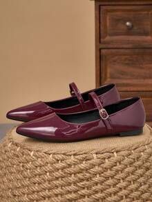 Women's Pointed Toe Splicing Low Vamp Flat Casual Shoes, Purple, Versatile, Suitable For Autumn & All Seasons - Burgundy - View 4