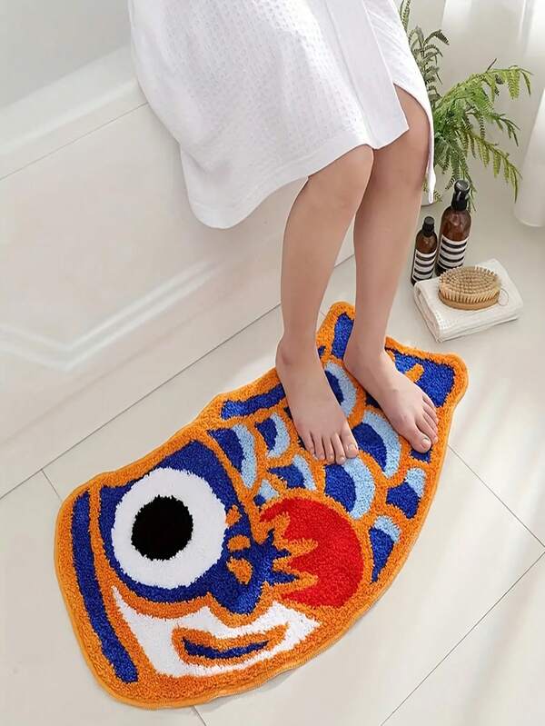 1 قطعة من سجادة حمام بشكل سمكة الكارب الملونة، سجادة حمام مضادة للانزلاق بشكل سمكة زرقاء جميلة، من مادة محاكية للكشمير الناعمة والماصة، سجادة أرضية للمطبخ، ديكور منزلي سجادة الباب