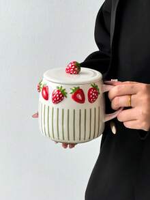 Bộ 1 cốc sứ in hình trái cây 3D sáng tạo có nắp, dung tích lớn, dùng làm cốc nước, cốc cà phê, cốc đồ uống, quà tặng ngày lễ, cốc trà. - Nhiều màu - Xem 13