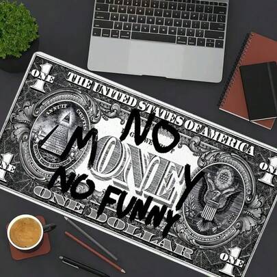 1pc Graffiti NO MONEY NO FUNNY Large Gaming Mouse Pad,Street Art Extended Desk Mat,Office Desk Accessories Non-Slip Stitched Edge Computer Mat ,Rubber Base Laptop Keyboard Pad For Home Office & Gamer,Durable And Spill-Resistant