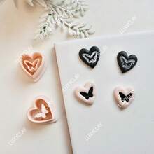 压花心形聚合物粘土耳环切割器，心形蝴蝶图案粘土切割器，用于制作珠宝吊坠，情人节DIY耳环项链制作工具 - 蝴蝶型 - 查看 2