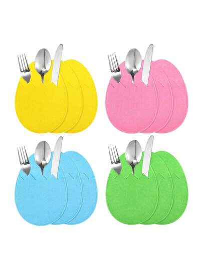 4件套复活节婴儿派对装饰品，卡通鸡蛋胡萝卜毛毡餐具套装，刀叉餐具套装，复活节派对餐桌装饰