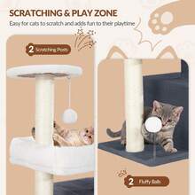 HaluPeit Cat Tree, 75 Cm Small, Multi-Level Cat Tower With 2 Sisal Scratching Posts, Cozy Caves, Resting Platform, Top Viewing Platform, Pom-Poms - Dark Grey - View 6