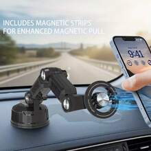 真空吸盘手机支架，可旋转磁吸车载支架，可折叠车载手机支架 - 黑色 - 查看 2
