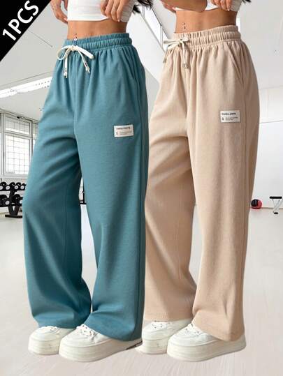 Women's All-Season Casual Sports Corduroy Pants, With Drawstring Waist, Side Pockets, And Unique Logo Design, Suitable For Daily Casual Wear, Running, Ball Sports, Fitness, And Other Occasions