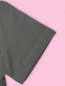 Solid Color Cropped T-Shirt, Y2K Spring/Summer Short-Sleeved Cropped Top, Women's. - Dark Grey - View 4