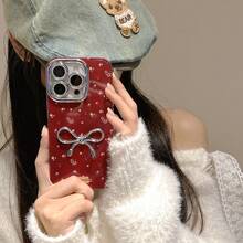 1pc 3D Flower & Bow Decor Phone Case, Shockproof Fashionable Phone Cover For IPhone - Multicolor - View 2